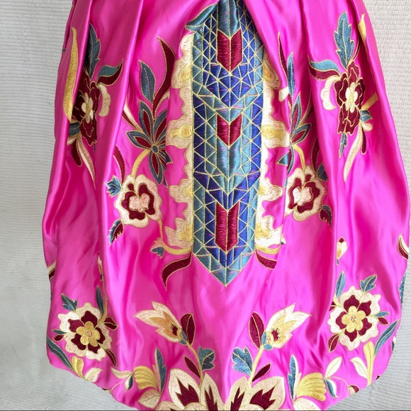 Jovani Dress XS Embroidered Print Strapless Short Formal Satin Pink Cocktail - Picture 6 of 8